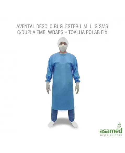 AVENTAL DESC. CIRUG. ESTERIL M. L. G SMS C/DUPLA EMB. WRAPS + TOALHA POLAR FIX