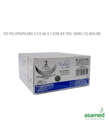 FIO POLIPROPILENO 2 C/3 AG X 7,5CM 3/8 TRG. 50CM BIOLINE