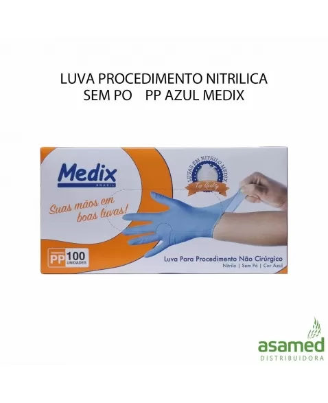 LUVA PROCEDIMENTO NITRILICA SEM PO PP AZUL MEDIX