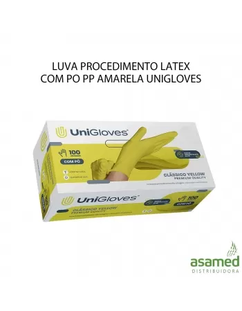 LUVA PROCEDIMENTO LATEX COM PO PP AMARELA UNIGLOVES