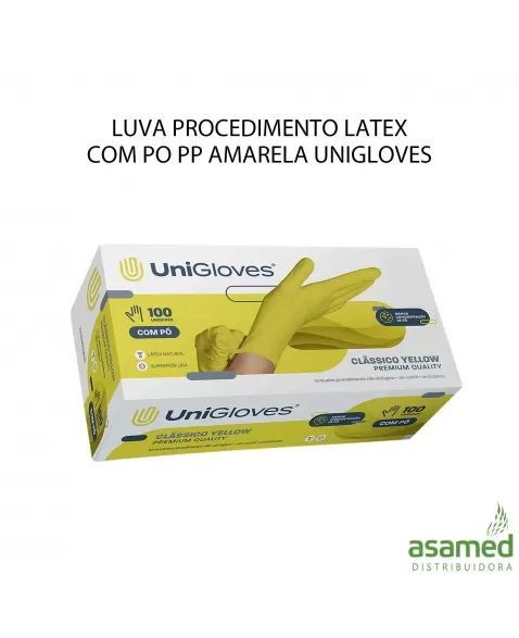 LUVA PROCEDIMENTO LATEX COM PO PP AMARELA UNIGLOVES