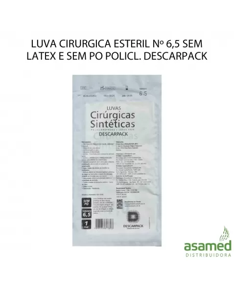 LUVA CIRURGICA ESTERIL Nº 6,5 SEM LATEX E SEM PO POLICL. DESCARPACK