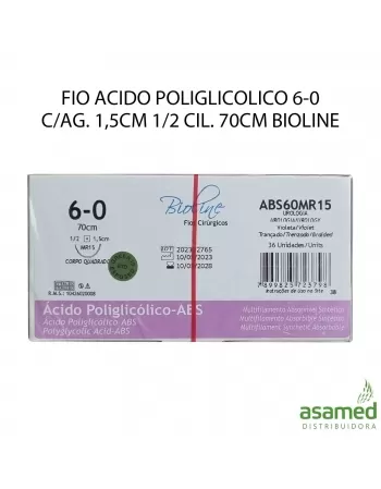 FIO ACIDO POLIGLICOLICO 6-0 C/AG. 1,5CM 1/2 CIL. 70CM BIOLINE