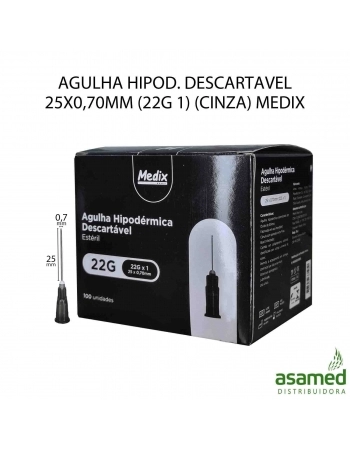 AGULHA HIPOD. DESCARTAVEL 25X0,70MM (22G 1) (CINZA) MEDIX