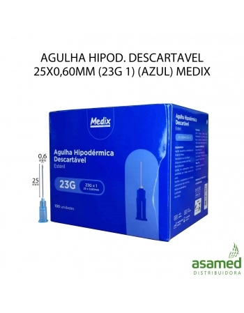 AGULHA HIPOD. DESCARTAVEL 25X0,60MM (23G 1) (AZUL) MEDIX