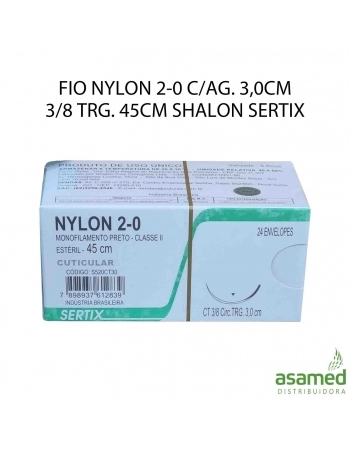 FIO NYLON 2-0 C/AG. 3,0CM 3/8 TRG. 45CM SHALON SERTIX