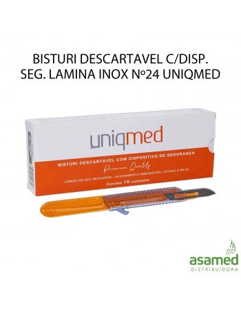 BISTURI DESCARTAVEL C/DISP. SEG. LAMINA INOX Nº24 UNQMED