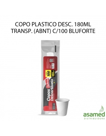 COPO PLASTICO DESC. 180ML TRANSP. (ABNT) C/100 BLUFORTE