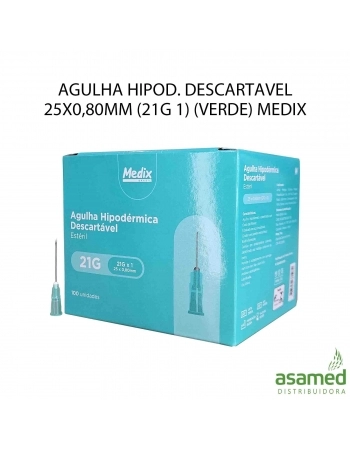 AGULHA HIPOD. DESCARTAVEL 25X0,80MM (21G 1) (VERDE) MEDIX