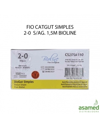 FIO CATGUT SIMPLES 2-0 S/AG. 1,5M BIOLINE