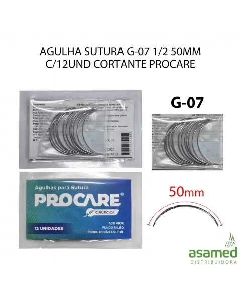 AGULHA SUTURA G-07 1/2 50MM C/12UND CORTANTE PROCARE