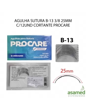 AGULHA SUTURA B-13 3/8 25MM C/12UND CORTANTE PROCARE