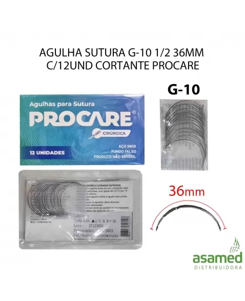 AGULHA SUTURA G-10 1/2 36MM C/12UND CORTANTE PROCARE