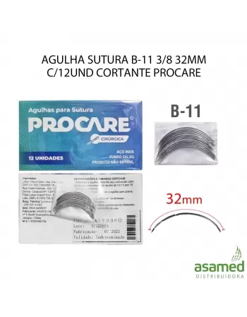 AGULHA SUTURA B-11 3/8 32MM C/12UND CORTANTE PROCARE