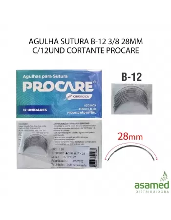 AGULHA SUTURA B-12 3/8 28MM C/12UND CORTANTE PROCARE