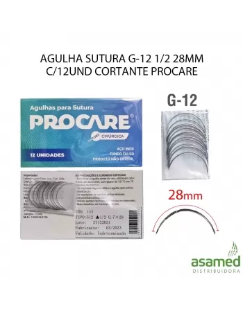 AGULHA SUTURA G-12 1/2 28MM C/12UND CORTANTE PROCARE