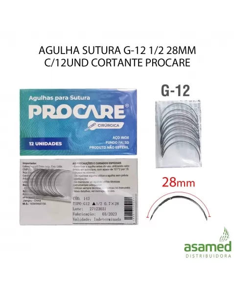 AGULHA SUTURA G-12 1/2 28MM C/12UND CORTANTE PROCARE