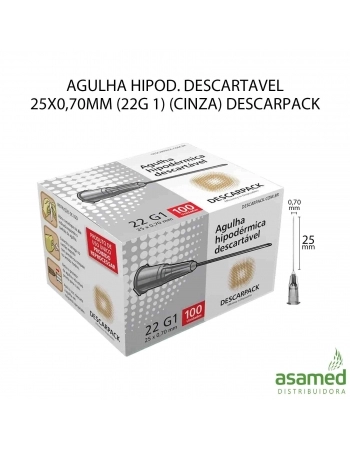 AGULHA HIPOD. DESCARTAVEL 25X0,70MM (22G 1) (CINZA) DESCARPACK