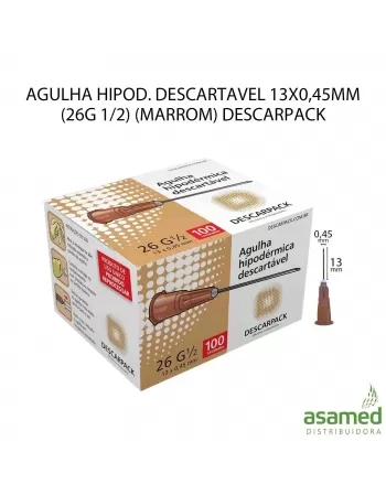 AGULHA HIPOD. DESCARTAVEL 13X0,45MM (26G 1/2) (MARROM) DESCARPACK