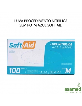 LUVA PROCEDIMENTO NITRILICA SEM PO M AZUL SOFT AID