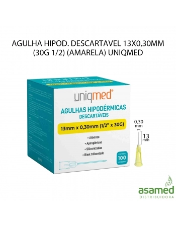 AGULHA HIPOD. DESCARTAVEL 13X0,30MM (30G 1/2) (AMARELA) UNIQMED