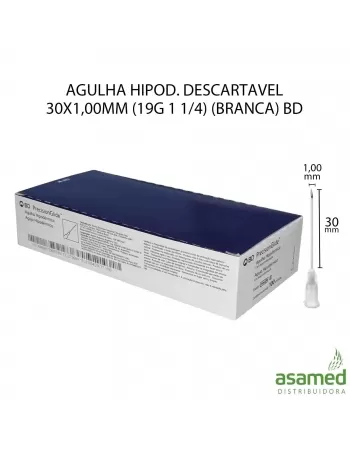 AGULHA HIPOD. DESCARTAVEL 30X1,00MM (19G 1 1/4) (BRANCA) BD