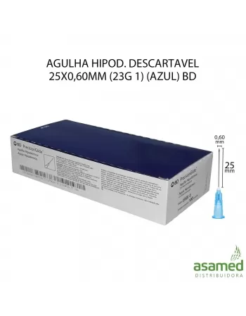 AGULHA HIPOD. DESCARTAVEL 25X0,60MM (23G 1) (AZUL) BD