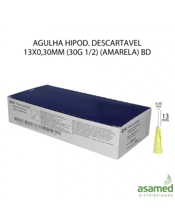 AGULHA HIPOD. DESCARTAVEL 13X0,30MM (30G 1/2) (AMARELA) BD