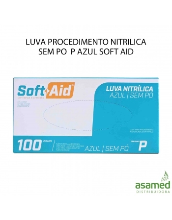 LUVA PROCEDIMENTO NITRILICA SEM PO P AZUL SOFT AID