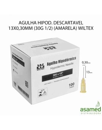 AGULHA HIPOD. DESCARTAVEL 13X0,30MM (30G 1/2) (AMARELA) WILTEX