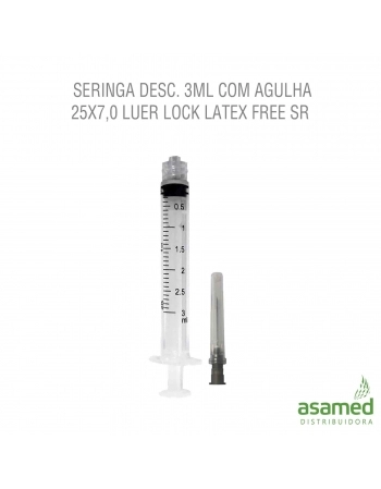 SERINGA DESC. 3ML COM AGULHA 25X7,0 LUER LOCK LATEX FREE SR