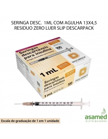 SERINGA DESC. 1ML COM AGULHA 13X4,5 RESIDUO ZERO LUER SLIP DESCARPACK