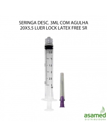 SERINGA DESC. 3ML COM AGULHA 20X5,5 LUER LOCK LATEX FREE SR