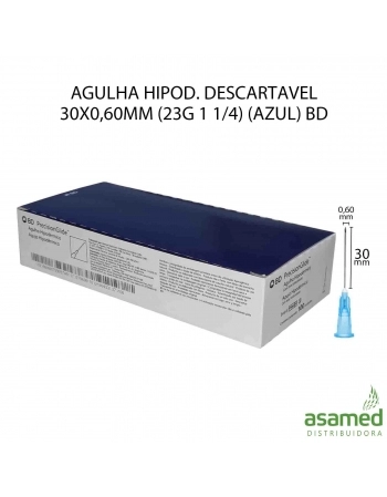 AGULHA HIPOD. DESCARTAVEL 30X0,60MM (23G 1 1/4) (AZUL) BD