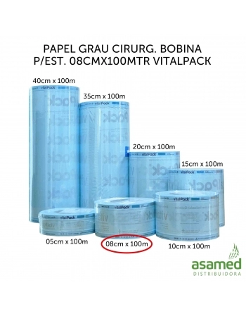 PAPEL GRAU CIRURG. BOBINA P/EST. 08CMX100MTR VITALPACK