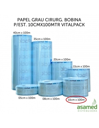 PAPEL GRAU CIRURG. BOBINA P/EST. 10CMX100MTR VITALPACK