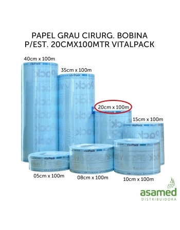 PAPEL GRAU CIRURG. BOBINA P/EST. 20CMX100MTR VITALPACK