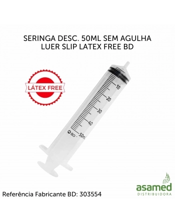 SERINGA DESC. 50ML SEM AGULHA LUER SLIP LATEX FREE BD