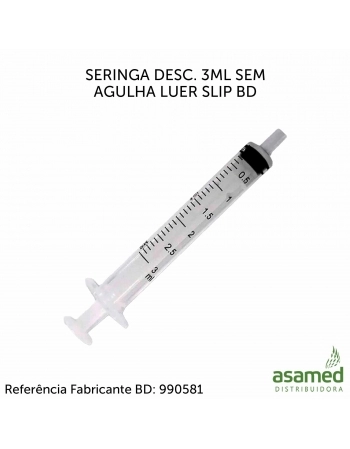 SERINGA DESC. 3ML SEM AGULHA LUER SLIP BD