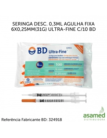 SERINGA DESC. 1ML AGULHA FIXA 6X0,25MM(31G) ULTRA-FINE C/10 BD