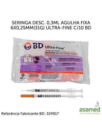 SERINGA DESC. 0,5ML AGULHA FIXA 6X0,25MM(31G) ULTRA-FINE C/10 BD