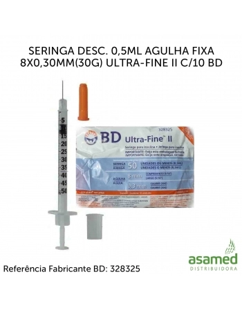 SERINGA DESC. 0,5ML AGULHA FIXA 8X0,30MM(30G) ULTRA-FINE II C/10 BD