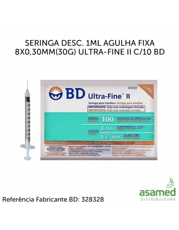 SERINGA DESC. 1ML AGULHA FIXA 8X0,30MM(30G) ULTRA-FINE II C/10 BD