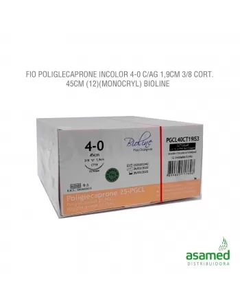 FIO POLIGLECAPRONE INCOLOR 4-0 C/AG 1,9CM 3/8 TRG. 45CM BIOLINE