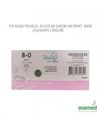 FIO ACIDO POLIGLICOLICO 8-0 C/2 AG 0,65CM 3/8 ESPAT. 30CM BIOLINE