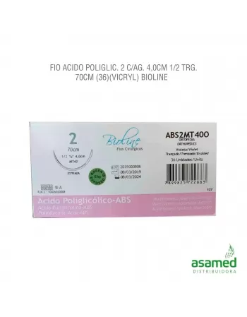 FIO ACIDO POLIGLICOLICO 2 C/AG. 4,0CM 1/2 TRG. 70CM BIOLINE