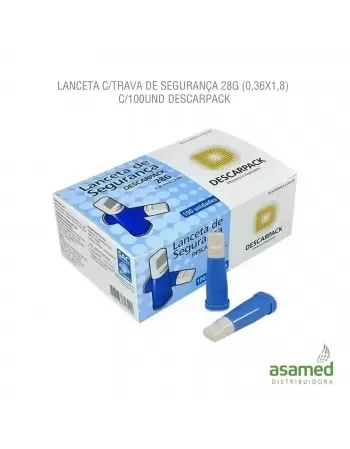 LANCETA C/TRAVA DE SEGURANÇA 28G (0,36X1,8) C/100UND DESCARPACK