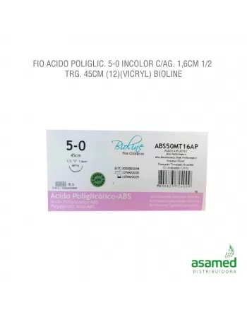 FIO ACIDO POLIGLICOLICO 5-0 INCOLOR C/AG. 1,6CM 1/2 TRG. 45CM BIOLINE