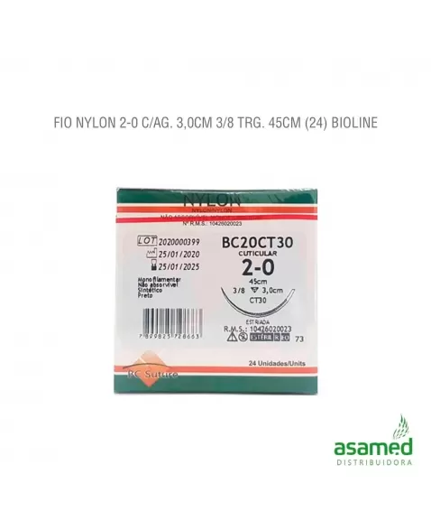 FIO NYLON 2-0 C/AG. 3,0CM 3/8 TRG. 45CM BC SUTURE