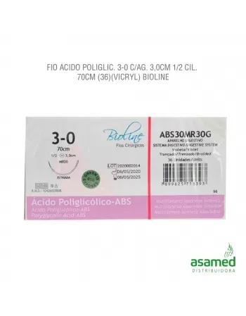 FIO ACIDO POLIGLICOLICO 3-0 C/AG. 3,0CM 1/2 CIL. 70CM BIOLINE